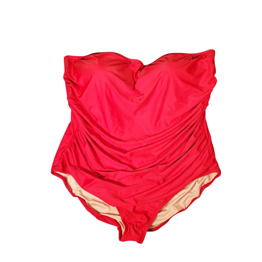 J.Crew Gemma Ruched Bandeau One Piece Swimsuit 24 Red Plus Size NWT BC115